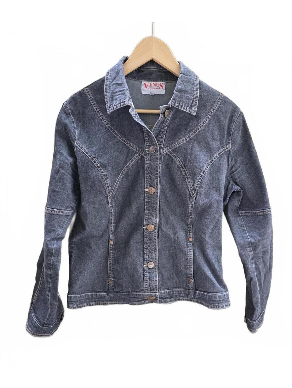 Venus Women's Classic Fitted Button Up Denim Jacket Cotton Blend 4 Pockets Small